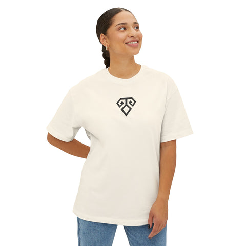 Boxy Tee — Geometric Tribal Print Minimal Logo T‑Shirt