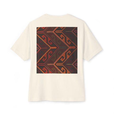 Boxy Tee — Geometric Tribal Print Minimal Logo T‑Shirt