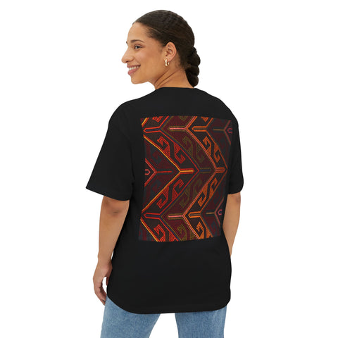 Boxy Tee — Geometric Tribal Print Minimal Logo T‑Shirt