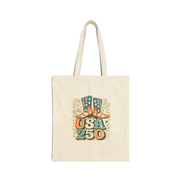 Tote Bag — Retro 'USA 250' Patriotic Cowboy Boots Design