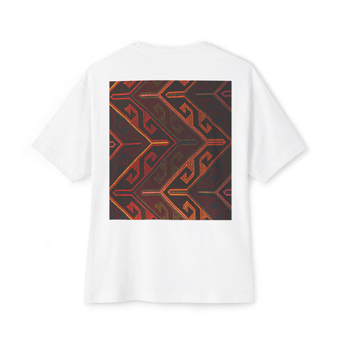 Boxy Tee — Geometric Tribal Print Minimal Logo T‑Shirt