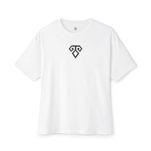 Boxy Tee — Geometric Tribal Print Minimal Logo T‑Shirt