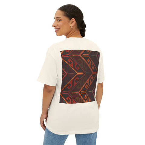 Boxy Tee — Geometric Tribal Print Minimal Logo T‑Shirt