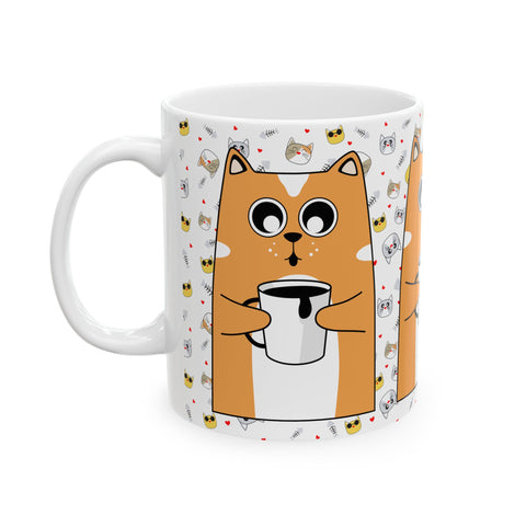 Coffee And Cat Ceramic Mug, (11oz)