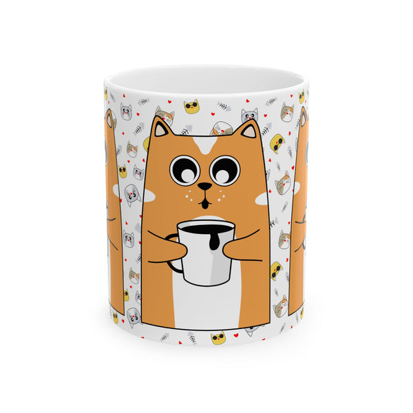 Coffee And Cat Ceramic Mug, (11oz)
