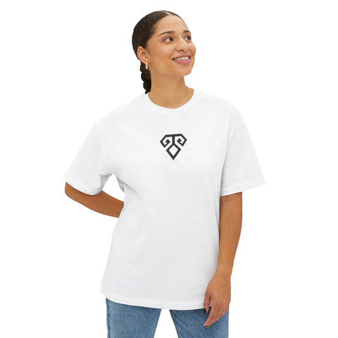 Boxy Tee — Geometric Tribal Print Minimal Logo T‑Shirt