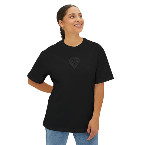 Boxy Tee — Geometric Tribal Print Minimal Logo T‑Shirt
