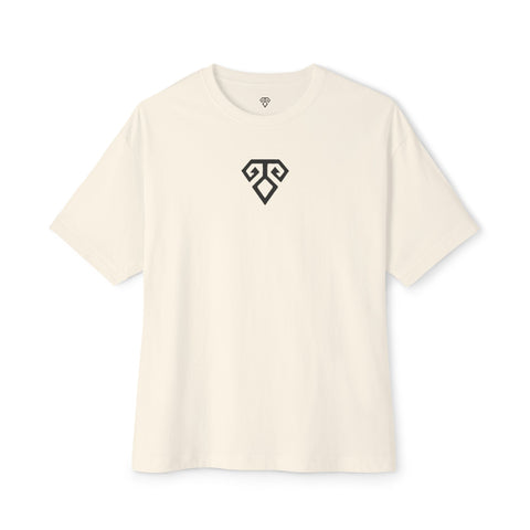 Boxy Tee — Geometric Tribal Print Minimal Logo T‑Shirt