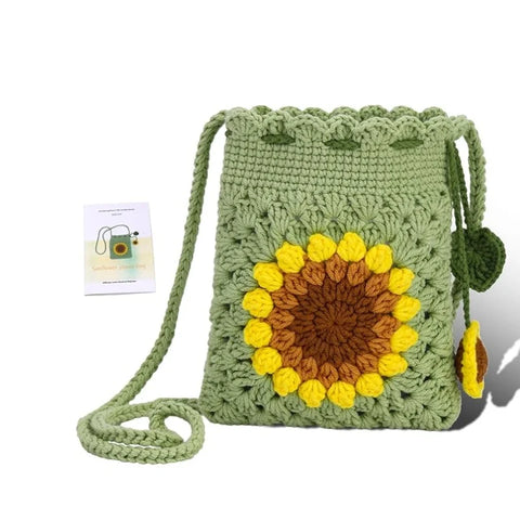 Crochet DIY Kit for Beginners Bohemian Style Sunflower Woven Bag