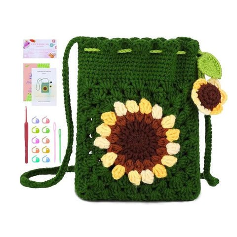 Crochet DIY Kit for Beginners Bohemian Style Sunflower Woven Bag