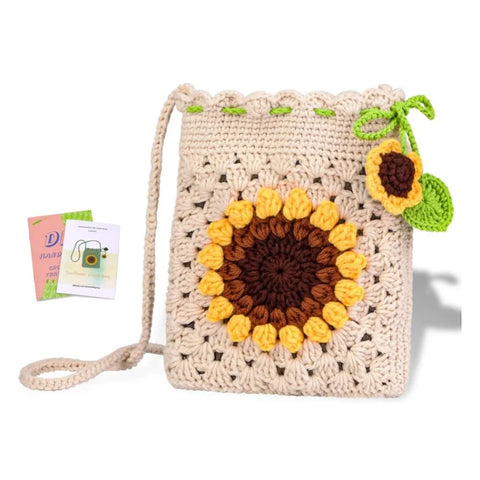 Crochet DIY Kit for Beginners Bohemian Style Sunflower Woven Bag
