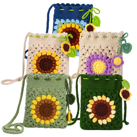 Crochet DIY Kit for Beginners Bohemian Style Sunflower Woven Bag