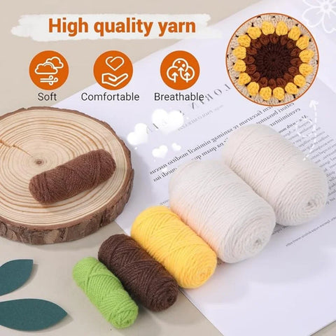 Crochet DIY Kit for Beginners Bohemian Style Sunflower Woven Bag