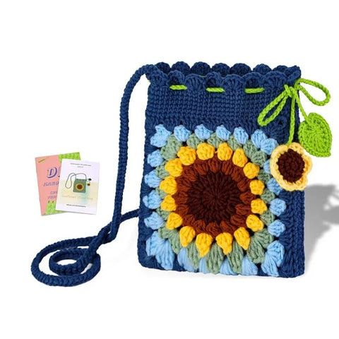 Crochet DIY Kit for Beginners Bohemian Style Sunflower Woven Bag