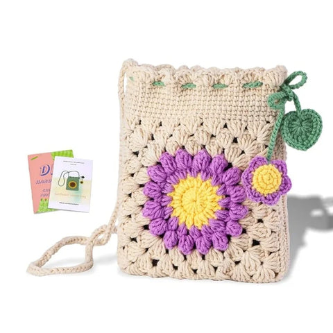 Crochet DIY Kit for Beginners Bohemian Style Sunflower Woven Bag