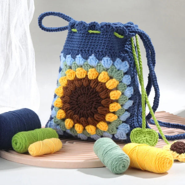 Crochet DIY Kit for Beginners Bohemian Style Sunflower Woven Bag
